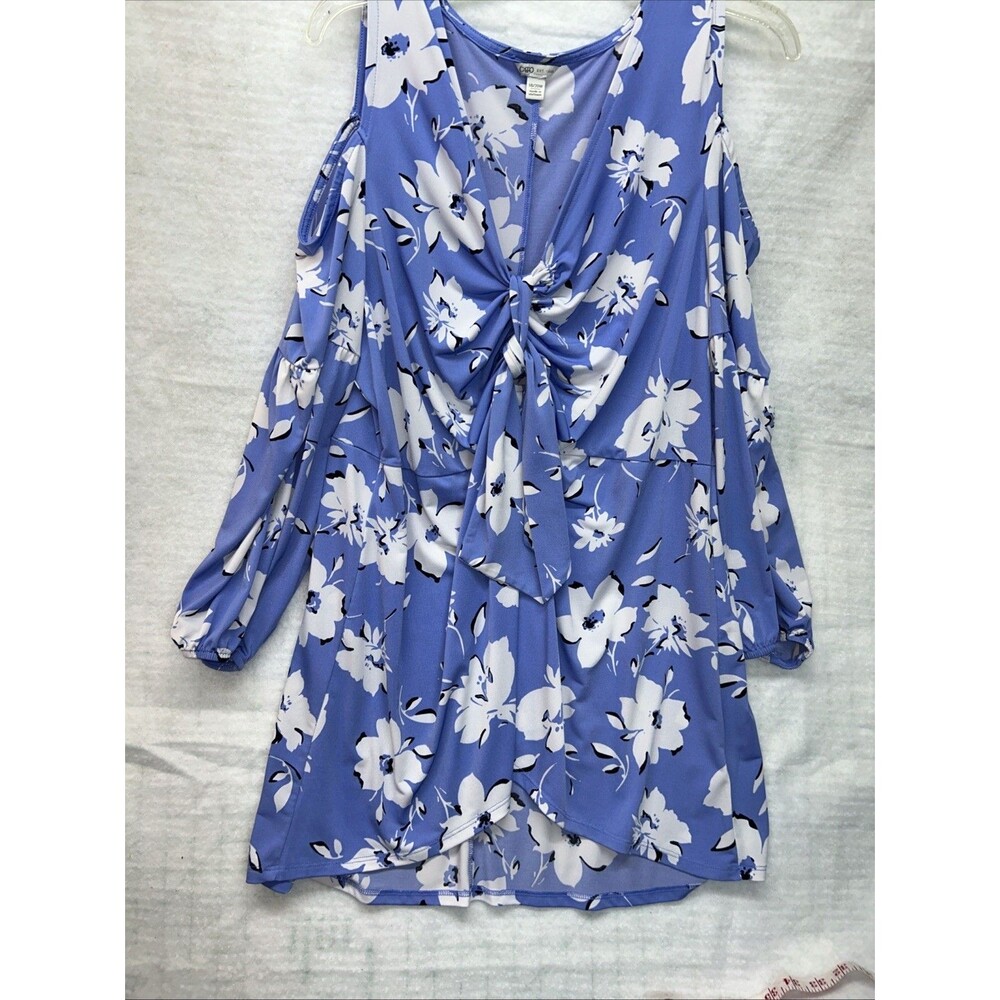 Cato Women's Multicolor Blue Floral Cold Shoulder Ruched Tunic Blouse 18/20W